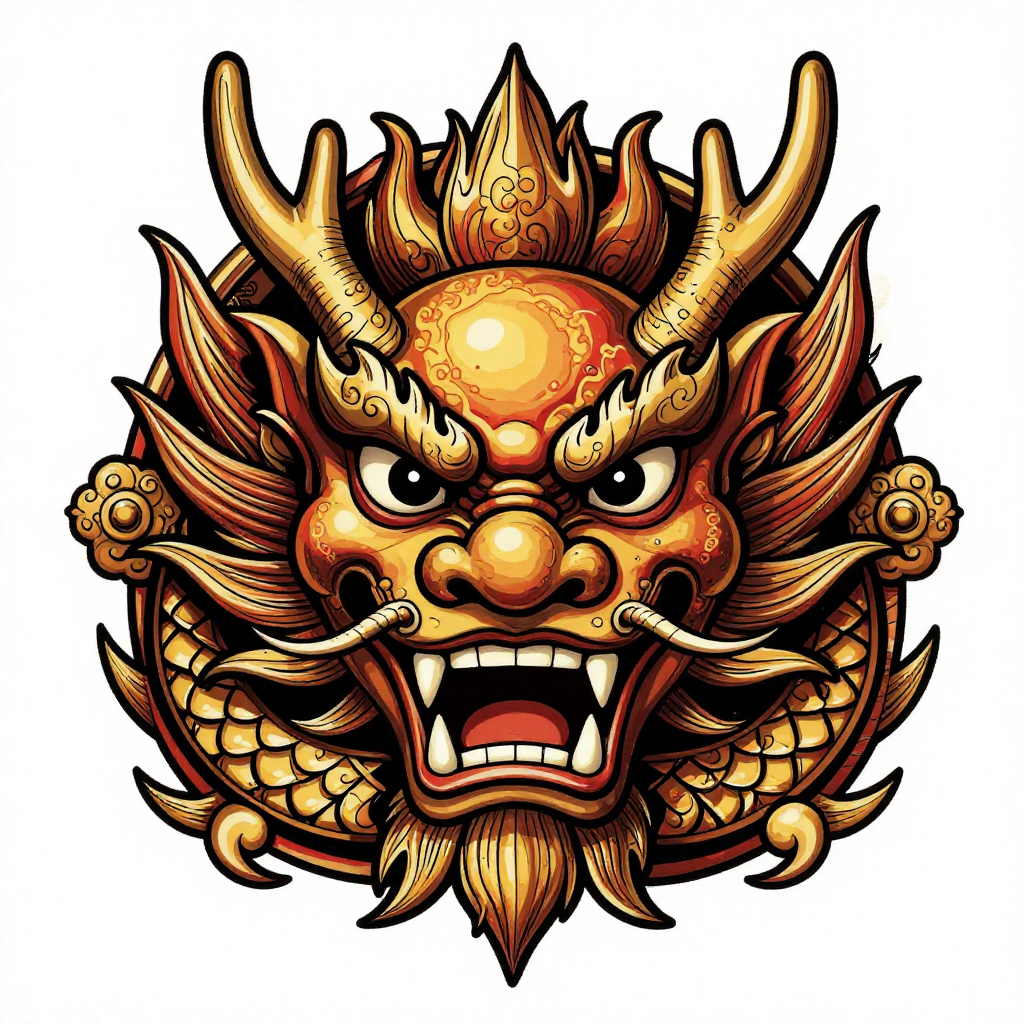 Fierce Dragon Mask Neo-Traditional Tattoo Design