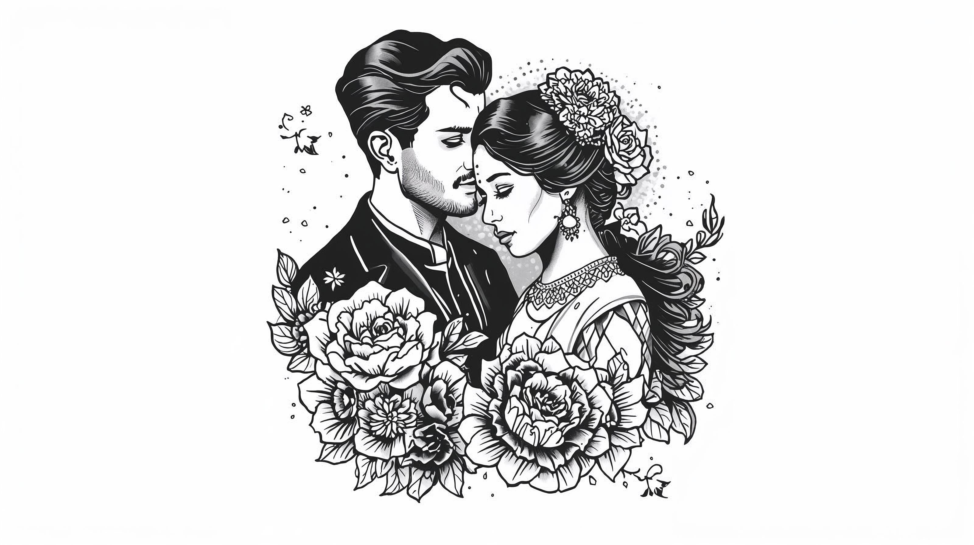 Romantic Embrace - Linework