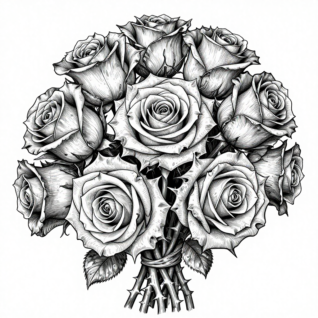 Rose Bouquet - Linework
